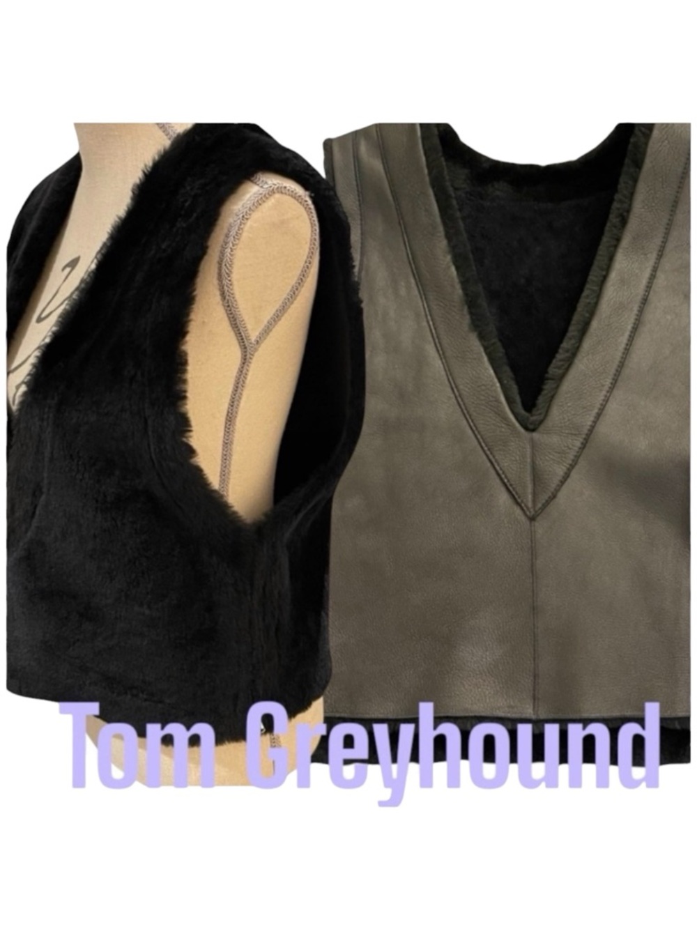 Tom Greyhound (Korea) Black Reversible Faux Fur/Vegan Leather Crop Vest (S)